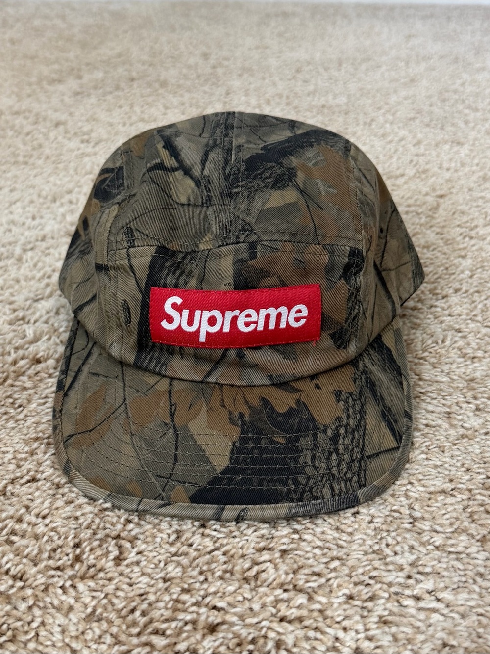 Supreme Red Box Logo Camo Camp Cap